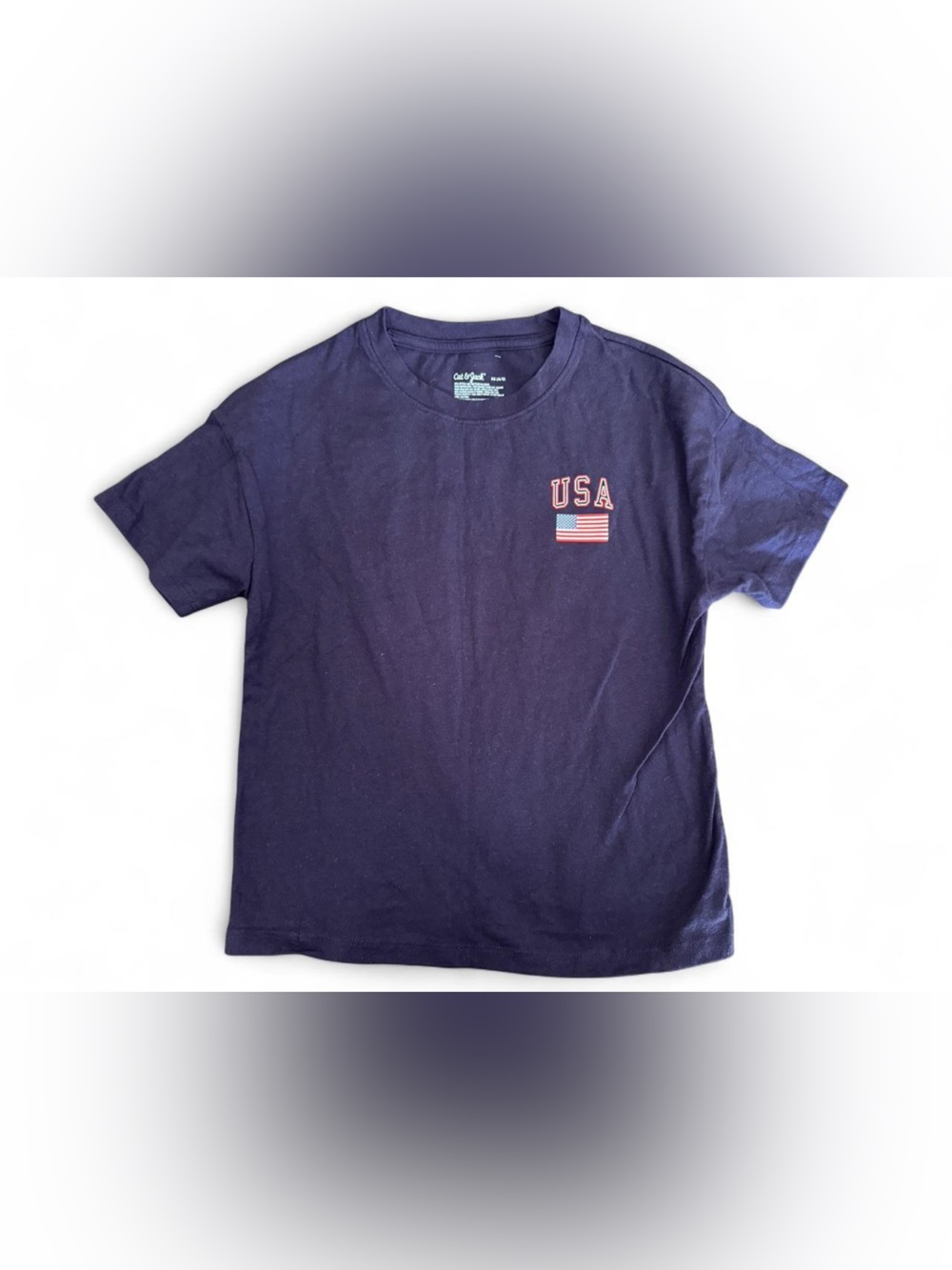 Cat & Jack Navy Blue Kids Short Sleeve Tee USA Flag